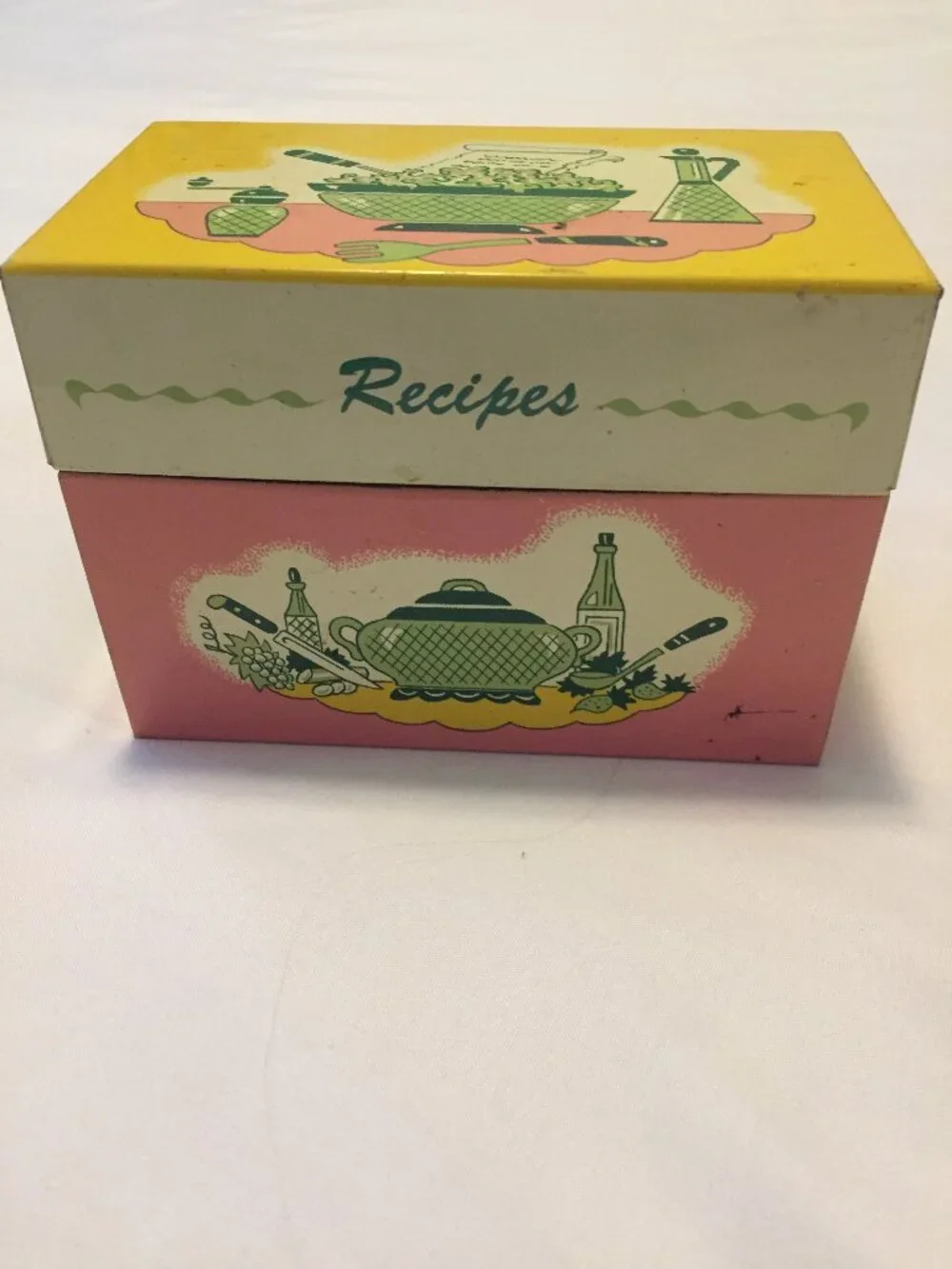 Vintage Ohio Art Metal Recipe Box 90+ Handwritten/Clipped Recipes ESTATE FIND